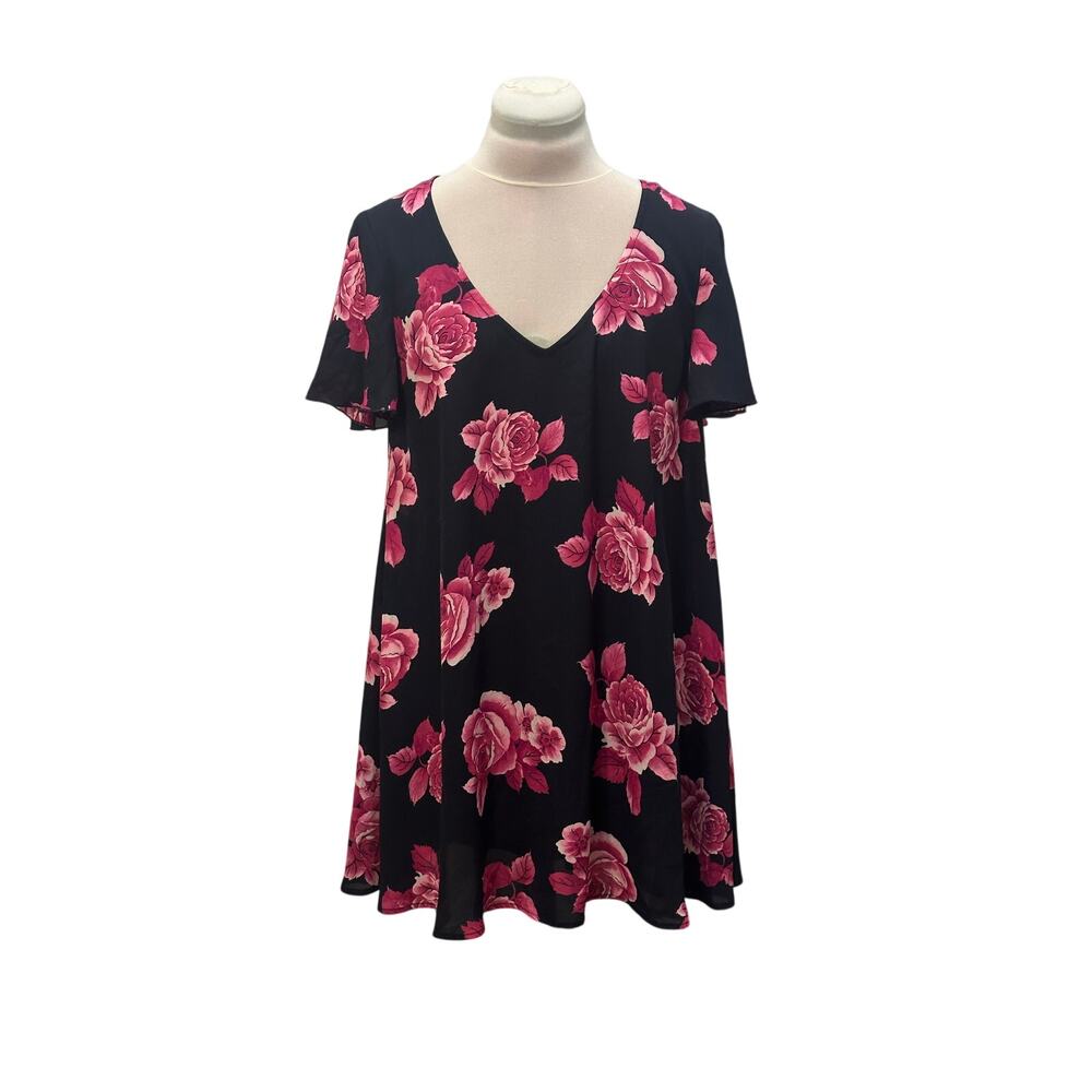 SHOW ME YOUR MUMU Kylie Mini Dress SMALL Navy Big Big Pink Flowers Flowy Resort